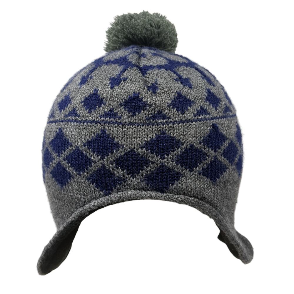 Gold Medal Pom Pom Knit Beanie Hat Gray One Size Ear Flap Outdoor